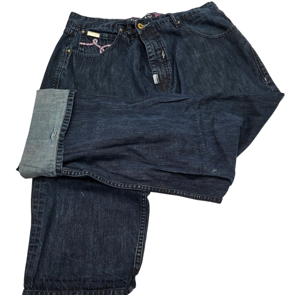 Streetwear LRG Denim Jeans Mens 38 Dark Blue Embroidered Skater Y2K Baggy